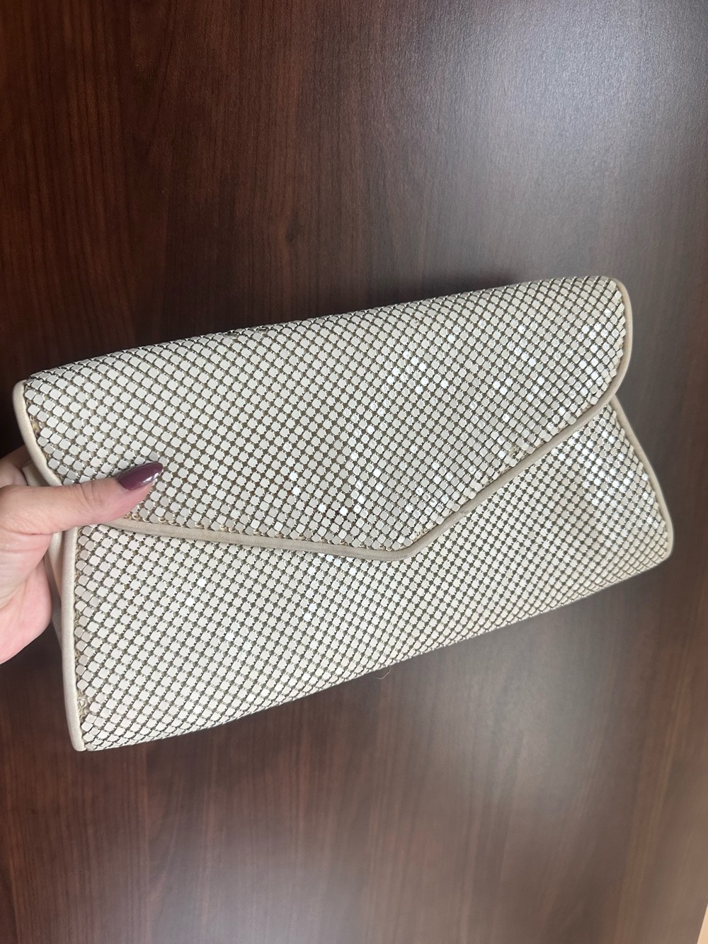 Vintage Whiting & Davis White Enamel Mesh Envelope Clutch, Made in USA